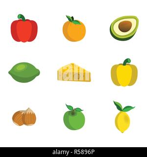 Eingestellt von Obst und Gemüse. Essen Symbol. Cartoon Vector Illustration. Stock Vektor