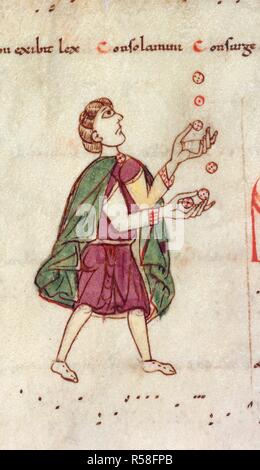 [Detail] ein Mann jonglieren und veranschaulichen die dritten Modus, aus einem tonary im Aquitanischen Notation. Schrittweise. Frankreich [Toulouse]; Ende des 11. Jahrhunderts. Quelle: Harley 4951, f298 v. Stockfoto