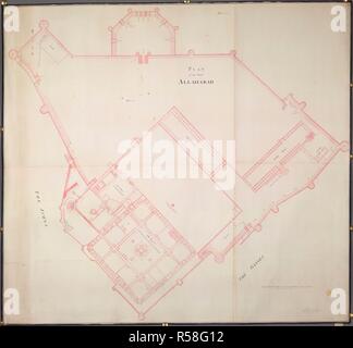 Einen Plan des Fort von Allahabad. Einen Plan der "Fort von Allahabad;' auf einer Skala von 50 Fuß zu einem Zoll gezeichnet. Ca. 1770-1790. Quelle: Karten K. Top. 115.53. Stockfoto