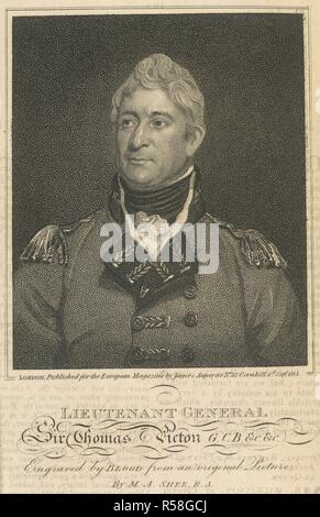 Sir Thomas Picton. Die europäische Zeitschrift und London Review, etc. Augu. 1815. Generalleutnant Sir Thomas Picton G.C.B. (1758-1815). Porträt. Knight Lieutenant General Gouverneur von Jamaika. Bild aufgenommen von der Europäischen Zeitschrift und London Review, etc. August 1815. Ursprünglich publiziert/produzierte im Jahre 1815. . Quelle: S. S. 5459. z, gegenüber 99. Sprache: Englisch. Thema: Blut, T. Stockfoto