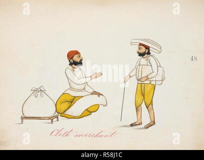 Tuchhändler. c. 1860 Punjab Stil. Aquarell. Bezeichnet: â € "Tuch merchamt. â € ™. Quelle: Hinzufügen. Oder. 1446. Autor: Anon. Stockfoto