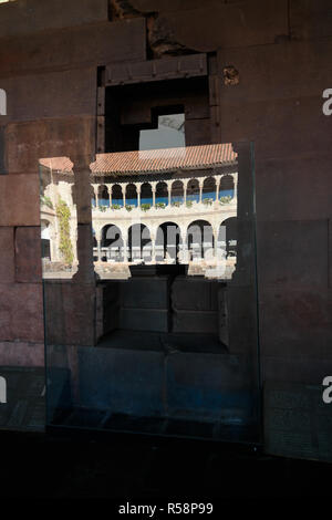 Details von Mauerwerk der Coricancha, berühmten Tempel in der Inca Empire bei Cuzco, Peru Stockfoto