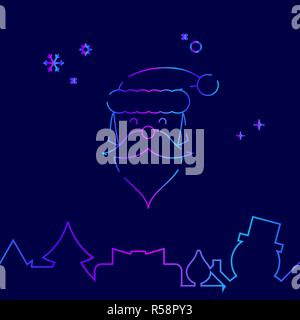 Santa Claus Vektorlinie Symbol, Symbol, Piktogramm, Zeichen auf einem dunkelblauen Hintergrund. Der unteren Grenze Stock Vektor