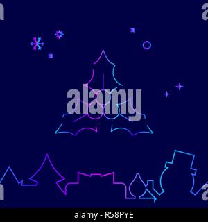 Weihnachten Mistel Vektorlinie Symbol, Symbol, Piktogramm, Zeichen auf einem dunkelblauen Hintergrund. Der unteren Grenze Stock Vektor