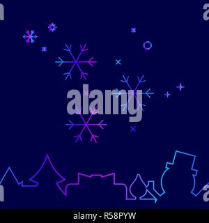Fallenden Schnee, Schneeflocken Vektorlinie Symbol, Symbol, Piktogramm, Zeichen auf einem dunkelblauen Hintergrund. Der unteren Grenze Stock Vektor