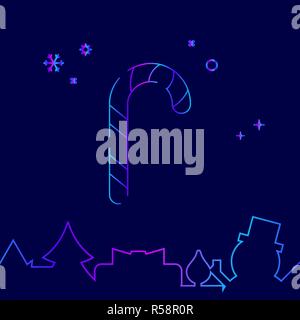 Weihnachten Zuckerstange Vektorlinie Symbol, Symbol, Piktogramm, Zeichen auf einem dunkelblauen Hintergrund. Der unteren Grenze Stock Vektor