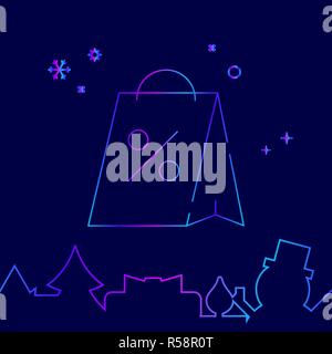 Weihnachten Verkauf, Shopping Bag Vektorlinie Symbol, Symbol, Piktogramm, Zeichen auf einem dunkelblauen Hintergrund. Der unteren Grenze Stock Vektor