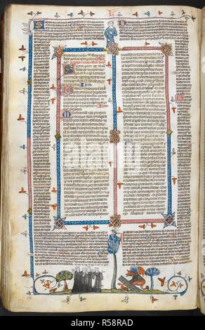 Ein Bas-de-Seite Szene von vier Mönche ein Dämon in Aktien suchen. Decretals von Gregor IX mit Glossa o (der "mithfield Decretals"). Frankreich, S. (Toulouse?); im letzten Viertel des 13. Jahrhunderts oder 1. Quartal des 14. Jahrhunderts. Quelle: Royal 10 E.IV, f 223 v. Sprache: Latein. Autor: Raymond von PeÃ±afort, Editor. Bernhard von Parma, glossator. Stockfoto