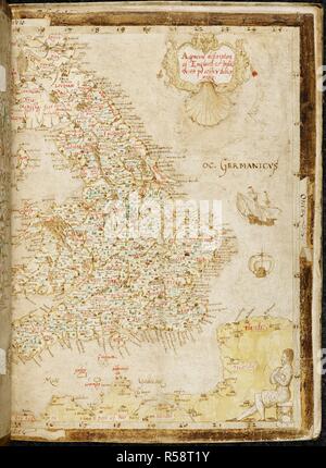 Eine allgemeine Beschreibung von England und Irland mit der Costes adioyning'. Die Nowell-Burghley Atlas. c 1564. Quelle: Hinzufügen. 62540, f 4. Sprache: Englisch. Autor: Nowell, Laurence. Stockfoto