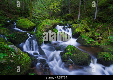 Oberlauf des Triberger Wasserfälle in der Blauen Stunde, Triberg, Schwarzwald, Baden Württemberg, Deutschland Stockfoto