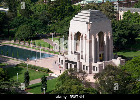 Sydney Australien Nov 9 2018, Luftaufnahme ANZAC Memorial und Erinnerung pool im Hyde Park Stockfoto