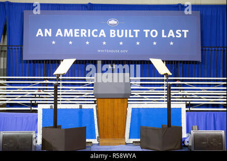 2012 - Leere Podium/Rednerpult - Adresse auf die Wirtschaft von US-Präsident Barack Obama Stockfoto