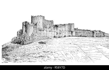 Digital verbesserte Reproduktion, Ruinen von Margat, auch als Marqab vom Arabischen Qalaat al-Marqab, eine Burg in der Nähe der Baniyas, Syrien, das war ein Kreuzritter Festung, Burg Margat, Markab, eine Burgruine in Syrien, Kreuzfahrerfestung, HospitaliterschloÃŸ, original Drucken aus dem 19. Jahrhundert bekannt. Stockfoto