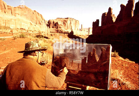 1972 - Blick entlang der Park Avenue Wird in Öl gemalt, 05/1972 Arches National Park Stockfoto