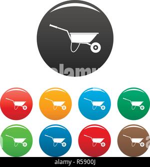 Landwirtschaft Schubkarre Icons Set 9 Farbe Vektor isoliert auf Weiss für jedes Design Stock Vektor