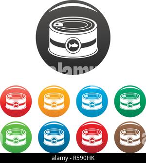 Fisch tin kann Symbole 9 Color Vector isoliert auf Weiss für jedes Design Set Stock Vektor