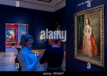 London, Großbritannien. 30. Nov 2018. Sir Anthony Van Dyck, Porträt der Prinzessin Mary (1631-1660), Tochter von König Karl I. von England, volle Länge, in einem rosa kleid mit silbernen Stickereien und Bänder, 1641, der von einer bemerkenswerten Private Sammlung (Schätzung: £ 5,000,000-8, 000.000) - klassische Woche bei Christies King Street angeboten wird eingerichtet. Credit: Guy Bell/Alamy leben Nachrichten Stockfoto