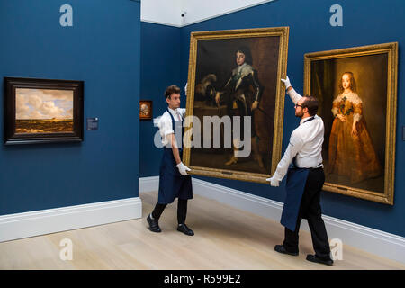 London, Großbritannien. 30. Nov 2018. Sir Anthony Van Dyck's grösste späte Werke: das Porträt des jungen Charles, Prinz von Wales (der zukünftige König Charles II.), in der Rüstung, est £ 2-3 m, durch ein Portrait seiner Schwester, Prinzessin Maria und Mutter zu den künftigen König William III, lackiert nach ihrer Hochzeit im Jahr 1641 im Alter von nur elf begleitet, est £ 600-800.000 - Alte Meister - bei Sotheby's New Bond Street, London. Credit: Guy Bell/Alamy leben Nachrichten Stockfoto