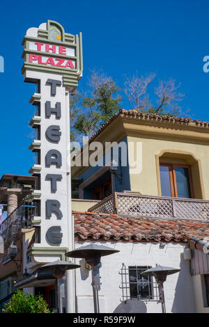 Art déco-Werbung sign das Plaza Theater in der Innenstadt von Palm Springs, Kalifornien, USA Stockfoto