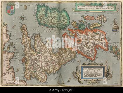 Eine Karte der Britischen Inseln. [Typus orbis terrarum]. Antwerpen, 1598. Quelle: Maps. C.2. D.7 Karte 10. Autor: Ortelius, Abraham. Stockfoto