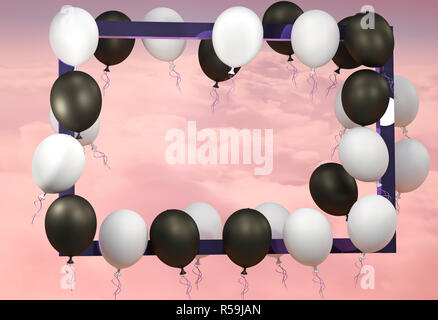 3D-Render Abbildung. Schwarzer Freitag Werbung. Schwarz, weiße Ballons und weißen Rahmen. Stockfoto