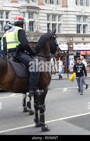 Polizei Pferde auf Alarm in London bei einem flüchtigen Protest Stockfoto