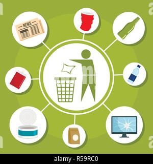 Art der Papierkorb Objekt Konzept Hintergrund. Flache Darstellung der Art der papierkorbobjekt Vektor Konzept Hintergrund für Web Design Stock Vektor