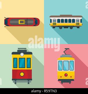 Straßenbahn Icon Set. Flachbild tram Vector Icons für Web Design Stock Vektor