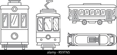 Straßenbahn Icon Set. Umrisse der Straßenbahn Vector Icons für Web Design auf weißem Hintergrund Stock Vektor