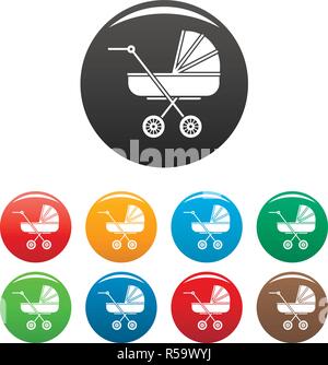 Retro Kinderwagen Icons Set 9 Farbe Vektor isoliert auf Weiss für jedes Design Stock Vektor