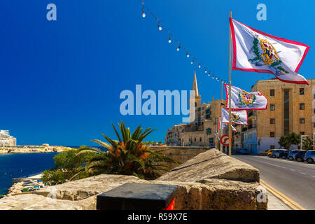 Dekorierte Straße in alte Stadt von Valletta, Malta Stockfoto