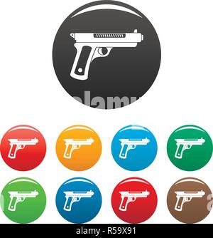 Gangster Pistole Icons Set 9 Farbe Vektor isoliert auf Weiss für jedes Design Stock Vektor