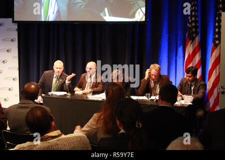 Us-Center panel Präsentation auf der COP 15 (Konferenz der Vertragsparteien des UN-Rahmenübereinkommens über Klimaänderungen) in Kopenhagen, Dänemark, 10. Dezember 2009. Stockfoto