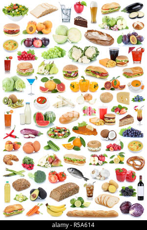 Sammlung collage Essen und Trinken gesunde Lebensmittel Obst Gemüse Früchte essen lösen Stockfoto
