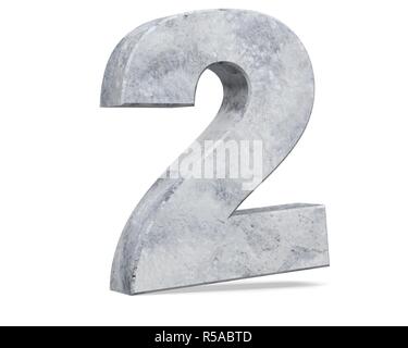 3D-Rendering konkrete Zahl 2. 3D-Render Abbildung. Stockfoto