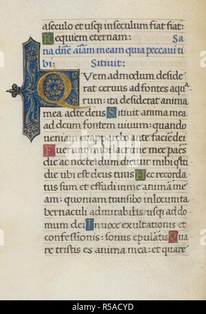 Psalm 41, mit ersten 'Q'. Mirandola Stunden. Italien, ca. 1490-1499. [Ganze folio] Text Seite vom Büro des Toten. Der Anfang von Psalm 41, dekoriert mit ersten 'Q'. Bild von Mirandola Stunden genommen. Ursprünglich veröffentlicht in Italien produziert, ca. 1490-1499. Quelle: Hinzufügen. 50002, f.103 v. Sprache: Latein. Stockfoto