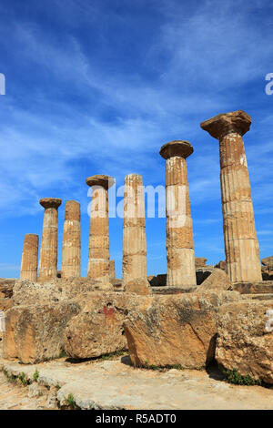 Valle di Templi di Agrigento, Tempio di Ercole, die Säulen der Tempel des Herakles, Agrigento, Sizilien, Italien Stockfoto