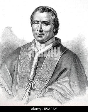 Pius IX., 13. Mai 1792, 7. Februar 1878, Papst von 1846 bis 1878, Holzschnitt, Italien Stockfoto