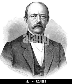 Otto Eduard Leopold Fürst von Bismarck, 1. April 1815, vom 30. Juli 1898), als Otto von Bismarck, preußischer Staatsmann, Holzschnitt bekannt Stockfoto