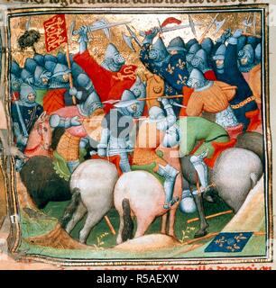 Schlacht von CrÃ©Cy, zwischen dem Englischen und dem Französischen im Jahre 1346. Grandes Chroniques De France. Circa 1415. Quelle: Baumwolle Nero E.II Pt.2, w.152 v. Sprache: Französisch. Thema: Workshop der Boucicaut Master. Stockfoto