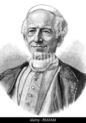 Papst Leo XIII., Vincenzo Gioacchino Pecci, März 2, 1810, 20. Juli 1903, Holzschnitt, Vatikan Stockfoto