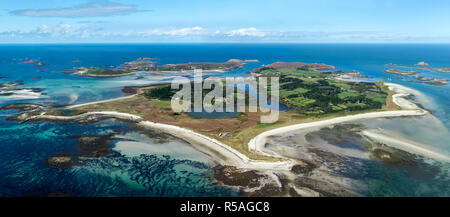 Tresco aus der Luft; Scilly-Inseln, Großbritannien Stockfoto