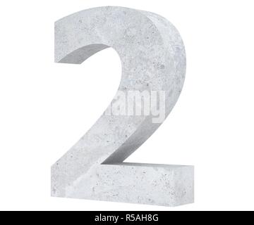 3D-Rendering konkrete Zahl 2. 3D-Render Abbildung. Stockfoto