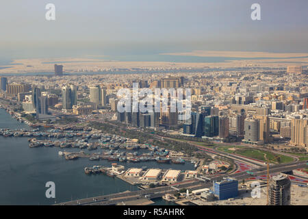 Der Dubai Creek dhau dau Luftaufnahme Luftaufnahme Stockfoto