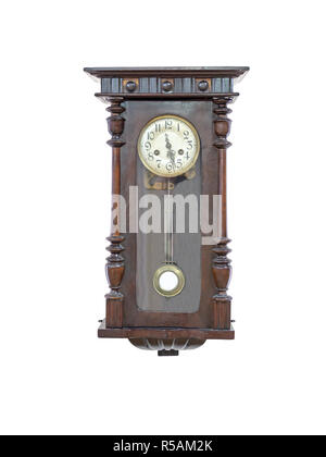 Altmodische Wanduhr isoliert auf weißem Hintergrund Stockfoto