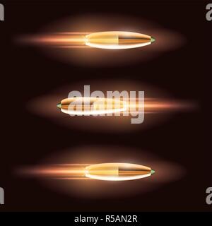 Flying Bullet Set mit einem feurigen verfolgen. Vector Illustration. Stock Vektor