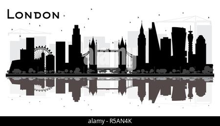 London England Skyline der Stadt Silhouette mit schwarzen Gebäude isoliert auf weißem Hintergrund. Vector Illustration. Londoner Stadtbild mit Sehenswürdigkeiten. Stock Vektor