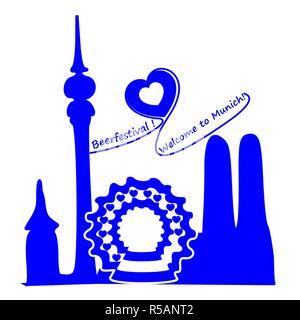 Nach München Beerfestival mit einer Silhouette von München willkommen - Abbildung Stockfoto