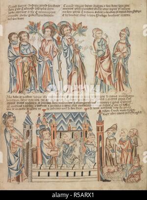 Die Berufung der ersten Jünger; Christus, die Händler aus dem Tempel. Holkham Bible Picture Book. England, ca. 1320-1330. Quelle: Hinzufügen. 47682, f 20. Stockfoto