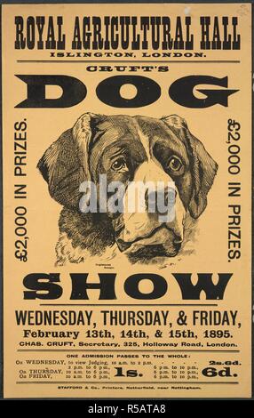 Ein Poster für die Crufts Dog Show am Royal Agricultural Hall, Islington, London. Eine Sammlung von Broschüren, Handzettel, und miscella. London, C. 1895. Quelle: EVAN. 615. Sprache: Englisch. Autor: Evanion, Henry. Stockfoto